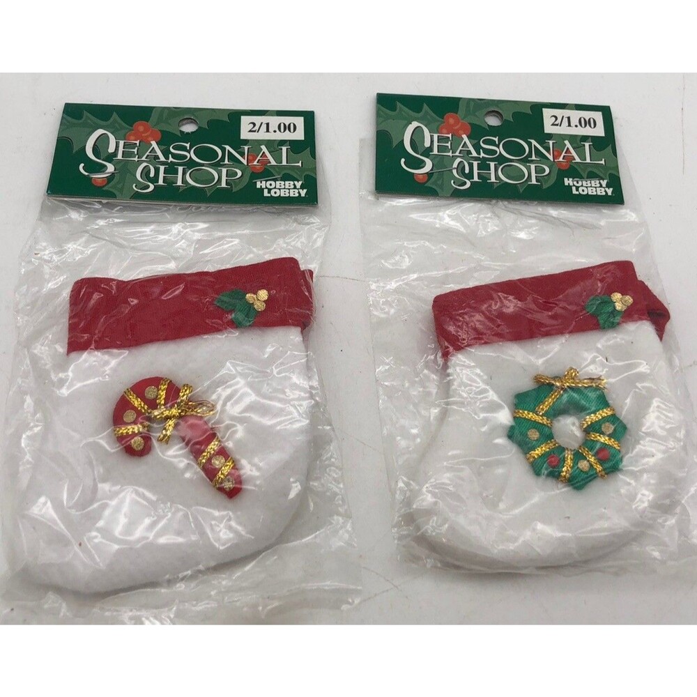 Hobby Lobby Seasonal Shop Mini Vtg Christmas Stockings Set Wreath Candy Cane